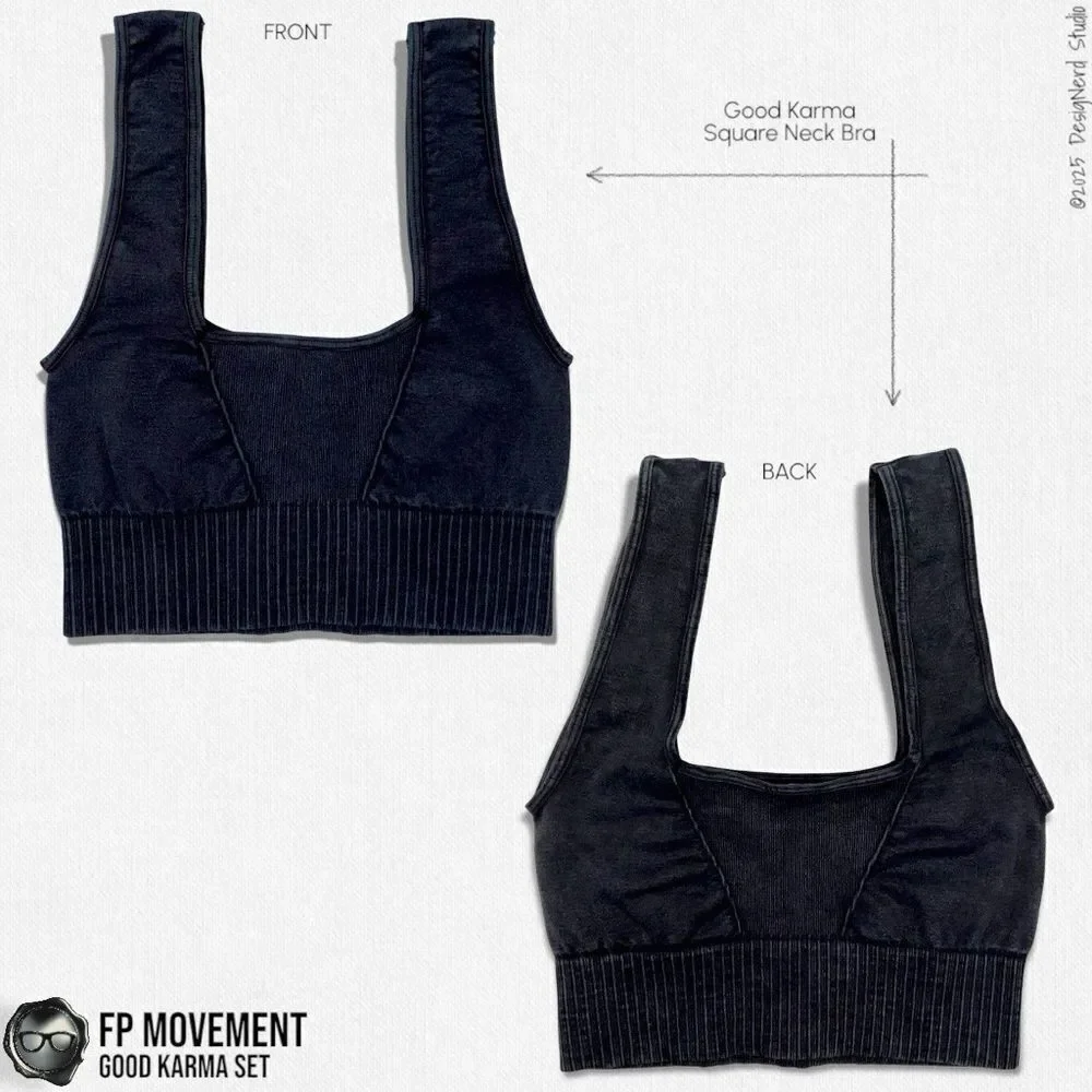 FP MOVEMENT GOOD KARMA SET BLACK SQUARE NECK BRA + TOASTED COCONUT FLARE LEGGING - Picture 3 of 15